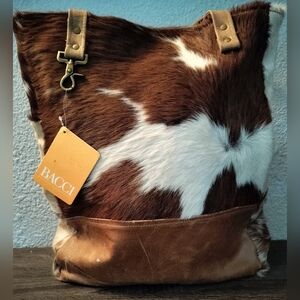 Bacci Brown and White Cowhide Tote Bag